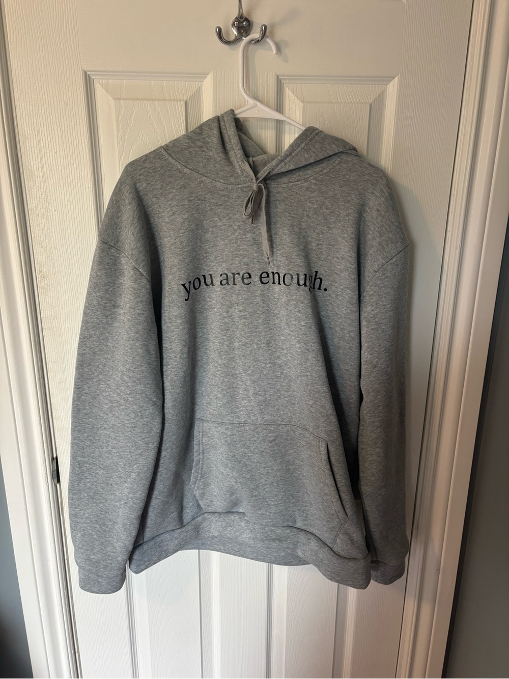 Gray Pullover Hoodie - You Are Enough Print